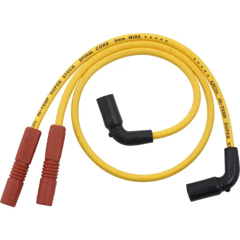Yellow 8mm spiral core wire set with red and black boots for spark plugs