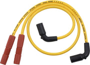 Yellow 8mm spiral core wire set with red and black boots for spark plugs
