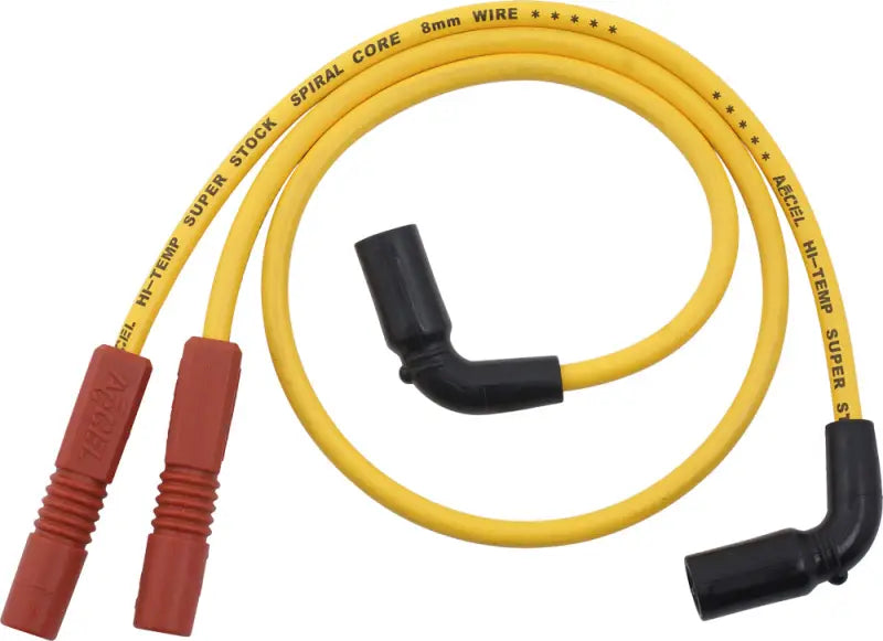 Yellow 8mm spiral core wire set with red and black boots for spark plugs