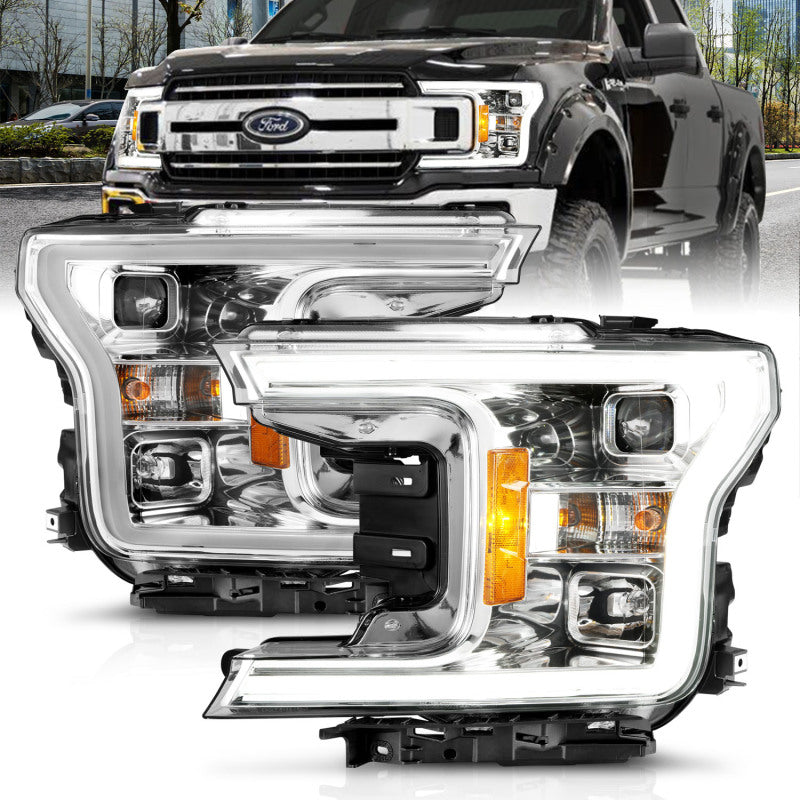 ANZO 111399 ANZO 18-19 Ford F-150 Projector Headlights w/Plank Style Switchback Chrome w/Amber