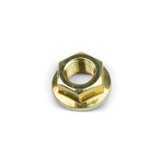 Gold-colored flanged hex nut jack mounting for reliable nut jack installation