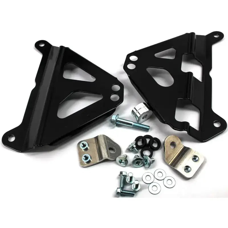 Black metal radiator brace and hardware for RV and truck parts mounting