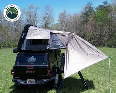 Jeep with rooftop tent and Overland VCL Bushveld Awning for 4 Person Roof T