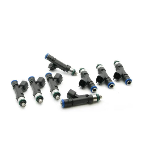 Fuel injectors with blue accents from Deatschwerks matched set 88 lb/hr for best performance