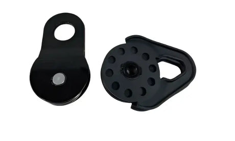Black pulleys from the 19-1398 Overland Vcl 2 Pack Snatch Block Standard 16K