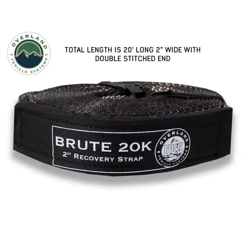 Overland Vehicle Systems 20' Brute 20K 2'' Recovery Strap - 19-5969 Overland Vehicle Recovery Kit with 30,000 lb Tow Straps for heavy-duty off-road vehicle recovery.