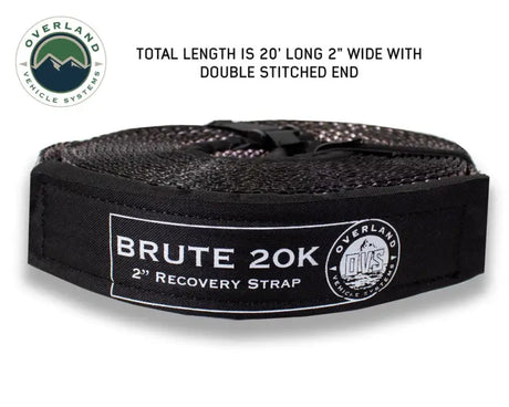 Overland Vehicle Systems 20' Brute 20K 2'' Recovery Strap - 19-5969 Overland Vehicle Recovery Kit with 30,000 lb Tow Straps for heavy-duty off-road vehicle recovery.