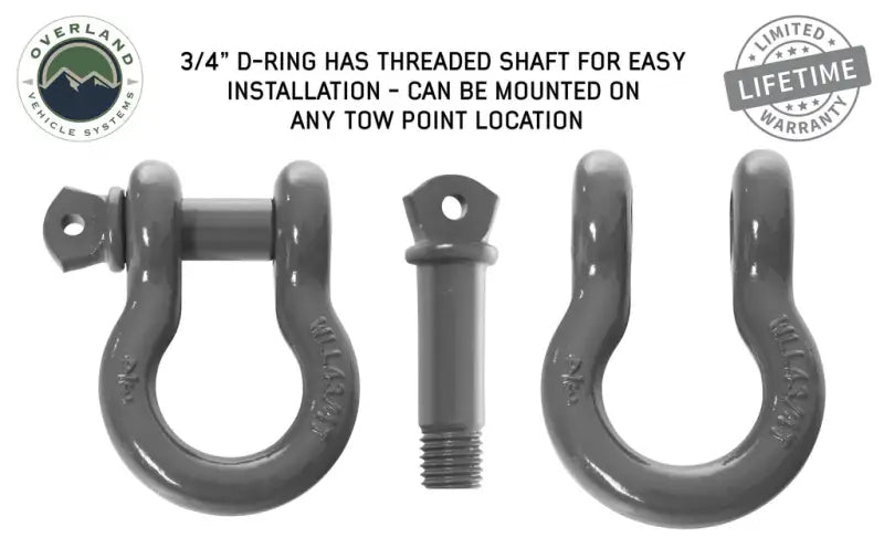 19010206 Overland Vcl Recovery Shackle 3/4’ 4.75 Ton Grey - D-Ring