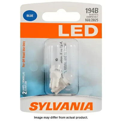 Blue LED light bulbs in packaging for Sylvania Syled BP2 En-Sp Upp products