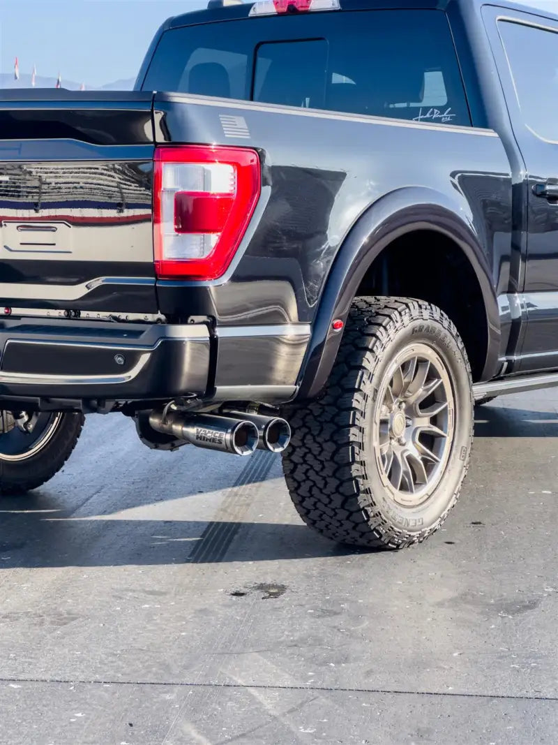 Dark grey pickup truck with off-road tires and polished tips Vance&Hines Cat-Back Exhaust