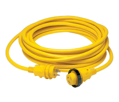 199119 Marinco Cordset 30A 125V 50' Yellow for reliable marine or RV power connection, high-quality, flexible 50-foot length, vibrant and visible.
