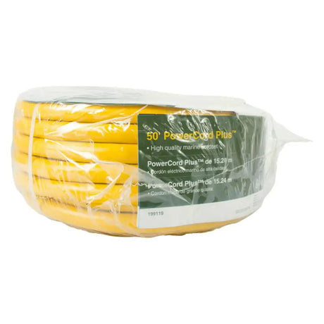 199119 Marinco Cordset 30A 125V 50' Yellow PowerCord Plus for Reliable Power Connection, High-Quality, Long 50-Foot Length, Bold Yellow Color for Visibility and Safety in Marine or RV Settings.
