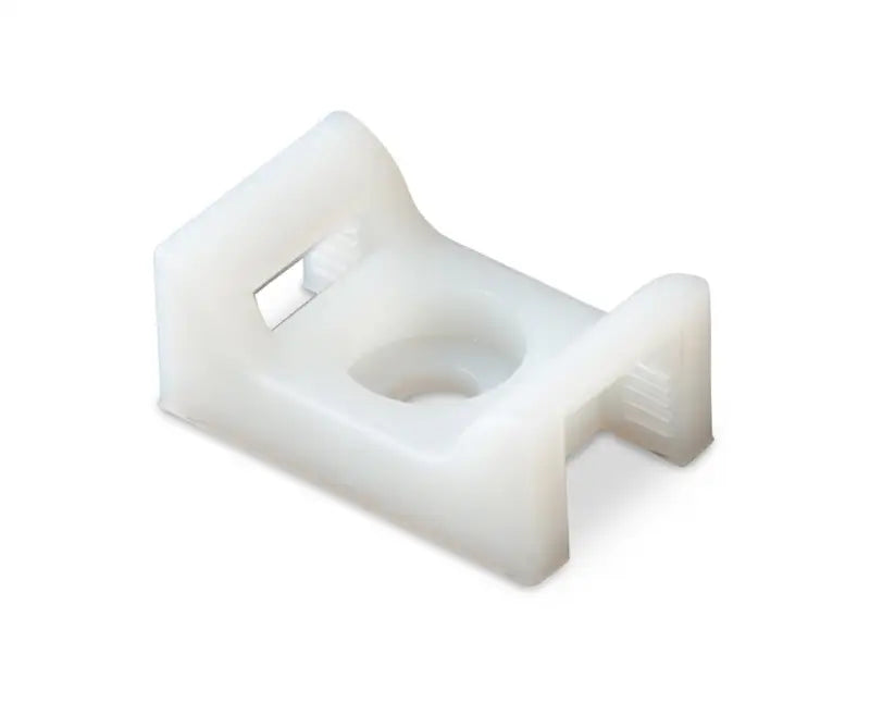 White plastic cable tie mount for secure cable tie and tie mount applications