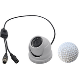 Compact C55 KJM Camera Mini Dome 1000Tvl in White, ideal for indoor surveillance, shown next to a golf ball for scale with connecting cables.