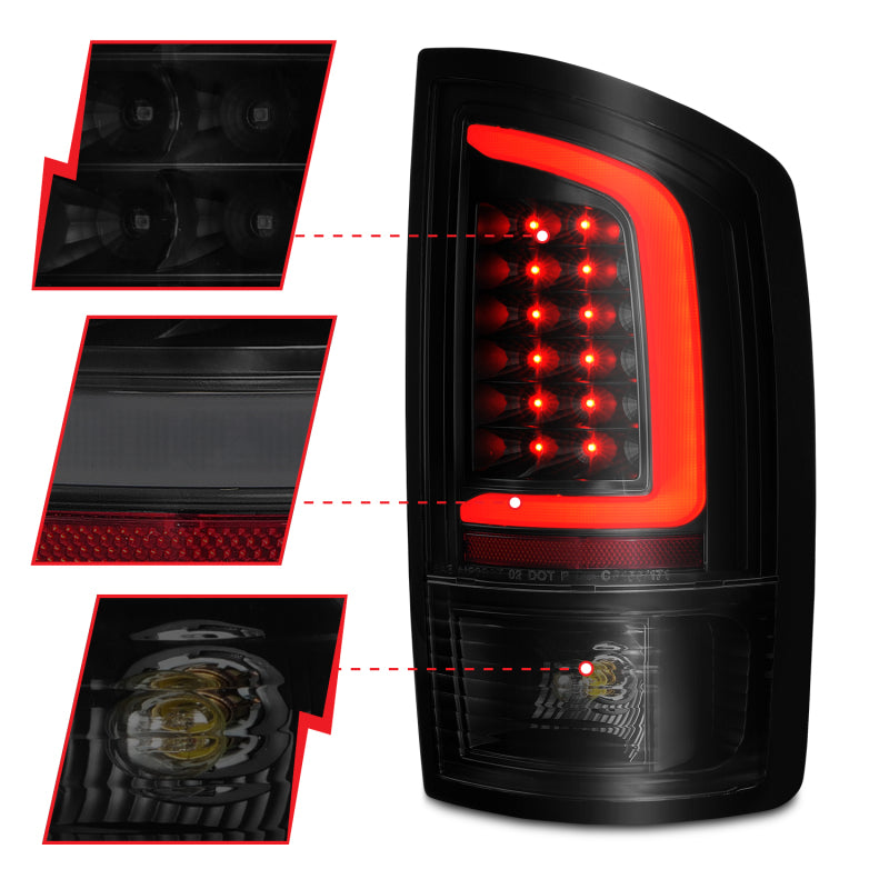ANZO 311369 ANZO 2002-2006 Dodge Ram 1500 LED Tail Lights w/ Light Bar Black Housing Smoke Lens