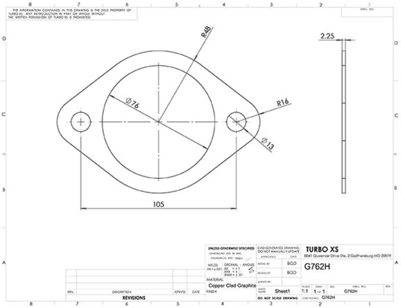 Turbo XS G762H Turbo XS 2-Bolt High Temperature Exhaust Gasket 76mm/3in ID (Single) - G762H