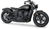 Matte black Indian Scout Bobber with black tip and turnout black finish