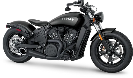 Matte black Indian Scout Bobber with black tip and turnout black finish