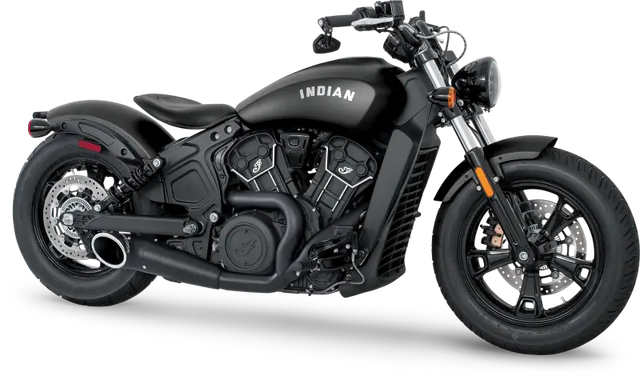 Matte black Indian Scout Bobber with black tip and turnout black finish