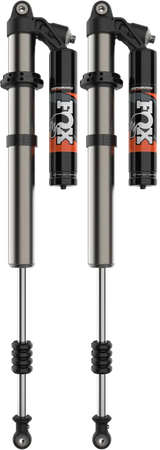 Pair of high-performance off-road shock absorbers with remote reservoirs for 2.5 Podium Rc2 Rear Pol 4 Seat, featuring dual-speed compression and wide-range rebound, ideal RV parts & accessories