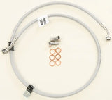 Silver braided brake line with fittings and washers for 2 Line Front Brake Line Kit