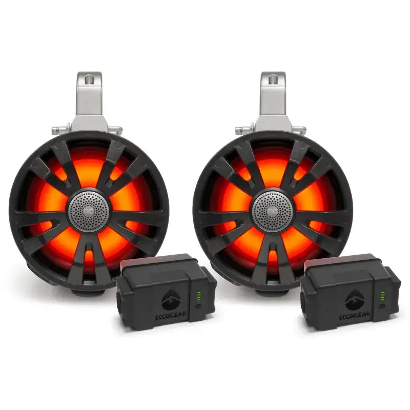 ECOXGEAR 2 Pack Black 8' Speakers Two Amplified + Two Batteries for Powersports