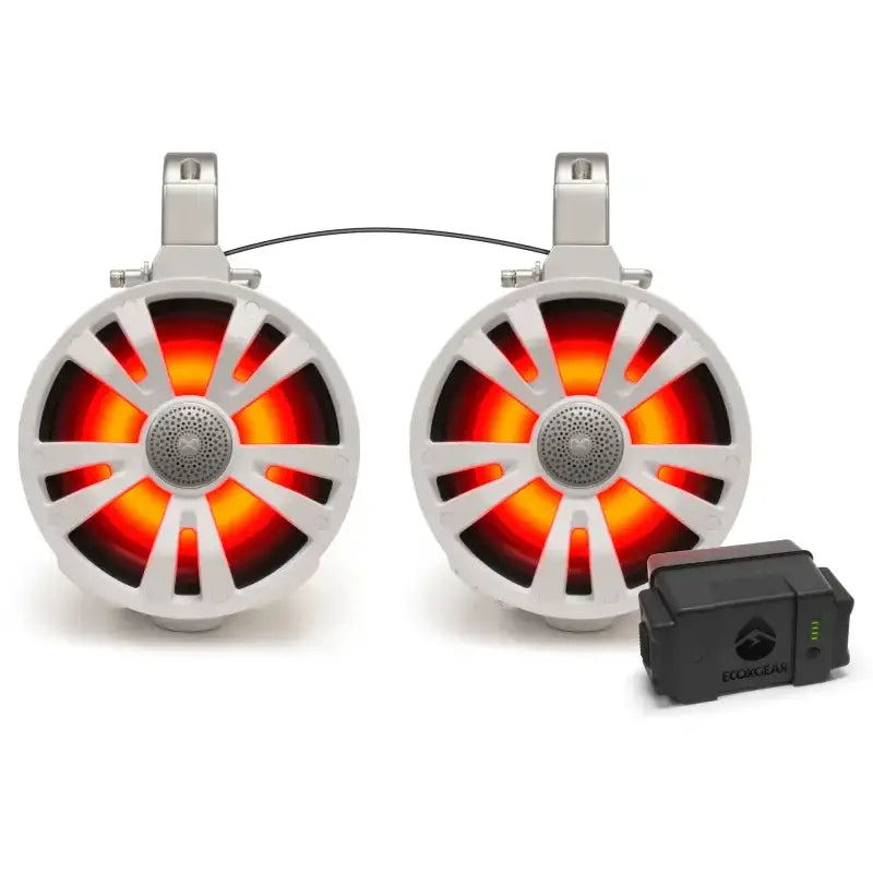 ECOXGEAR 2 Pack White 8' Speakers One Amplified + Battery One No for Powersports