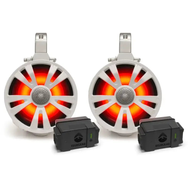 ECOXGEAR 2 Pack White 8' Speakers Two Amplified + Two Batteries for Powersports
