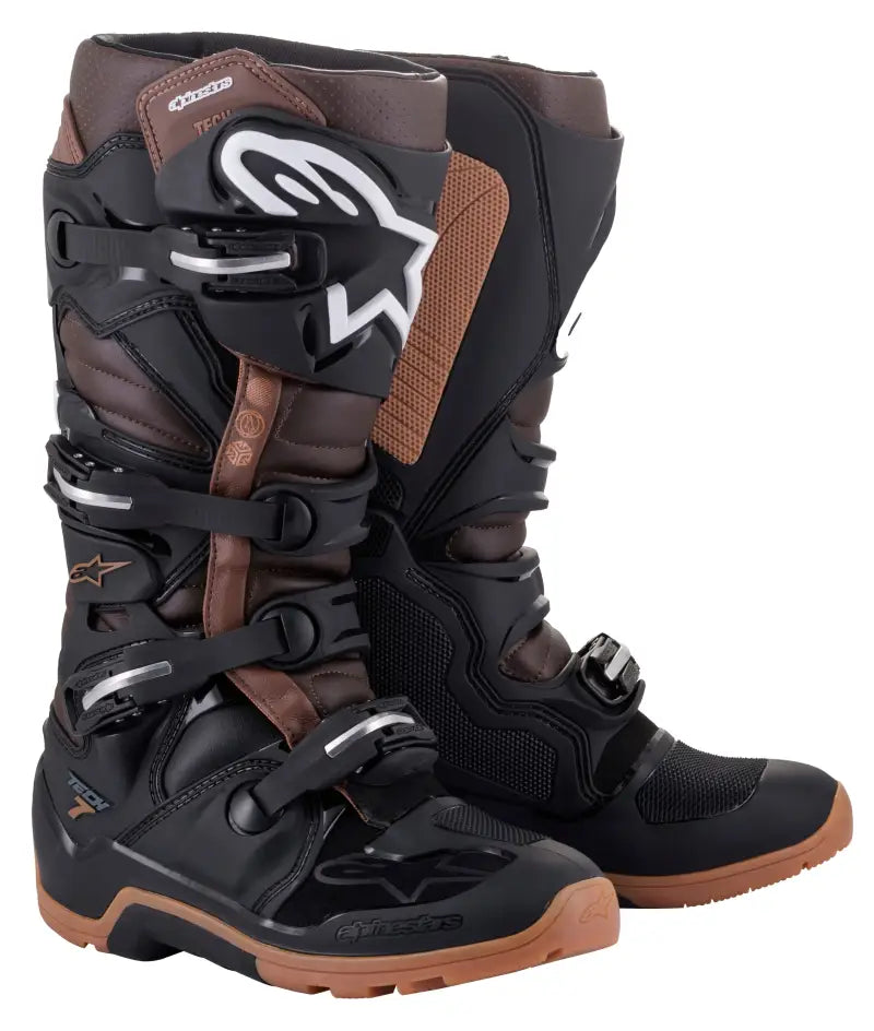 Black and brown motocross boots.
