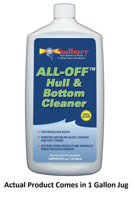 Boat hull and bottom cleaner with Sudbury All-Off Hull+Bottom for easy shine
