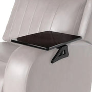 2020129999 Lippert Comp Arm Clamp Tray installed on armrest of a light gray chair.