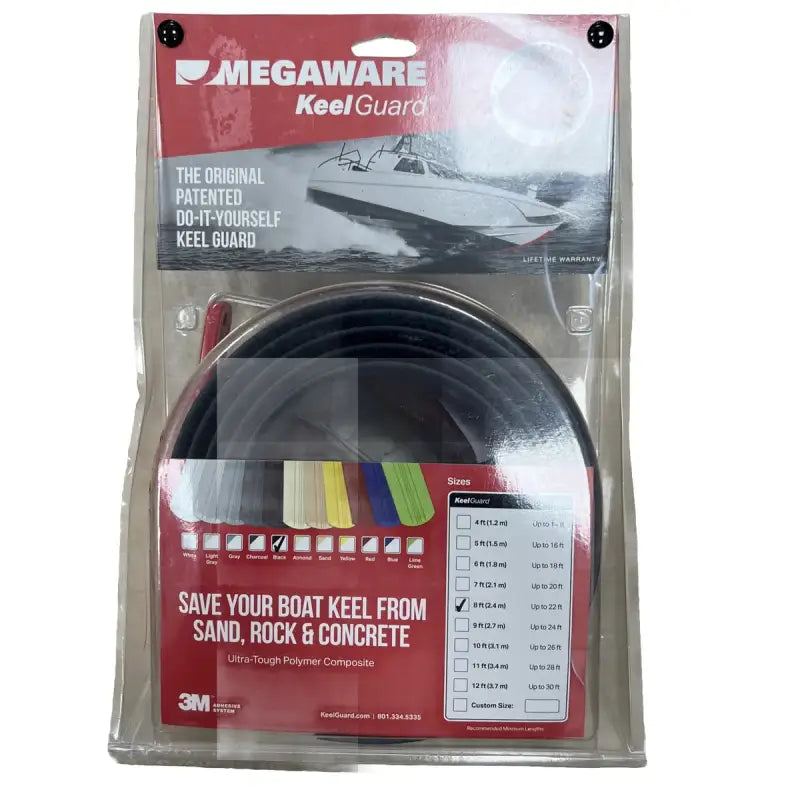 Megaware KeelGuard product packaging for 20208 Keelguard Bow Protector Black 8-foot, providing boat keel protection against abrasions and damage.