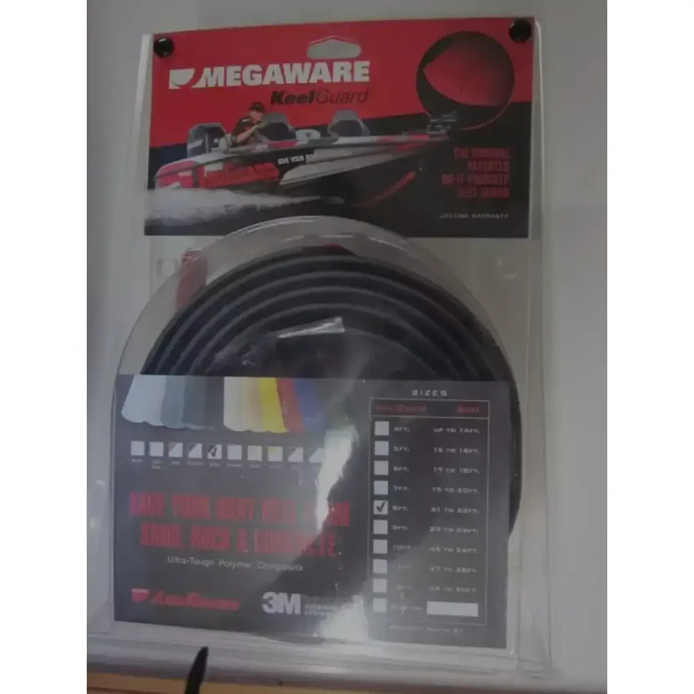 Megaware 20208 KeelGuard Bow Protector Black 8' for ultimate boat keel protection against abrasions and impact, featuring durable polymer composite and 3M adhesive system.