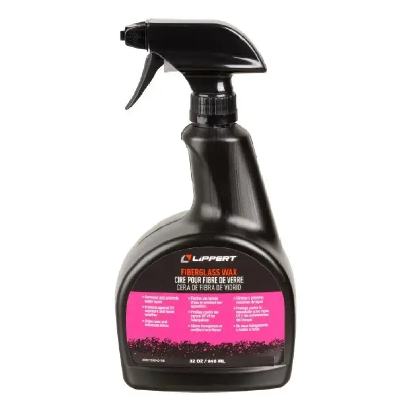 Black spray bottle of Lippert Fiberglass Wax in Fiberglass Wax Case for easy use