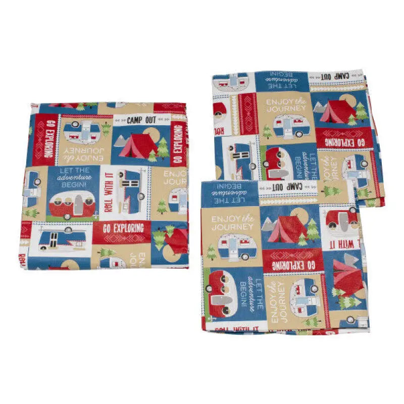 Colorful 2022107835 Lippert 3 Pc Picnic Table Cover Set with fun camping and outdoor adventure graphics, perfect for RV adventures, Automotive, Powersports, off-road excursions, marine outings, truck accessories, protecting interior, truck bed, and RV parts, Inside RV, RV Parts Shop, Exterior Parts & Accessories, AVADA - Best Sellers.