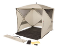 Portable beige popup sun shelter for outdoor relaxing and shade protection