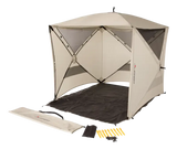 Portable beige popup sun shelter for outdoor relaxing and shade protection