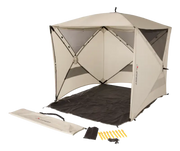 Portable beige popup sun shelter for outdoor relaxing and shade protection