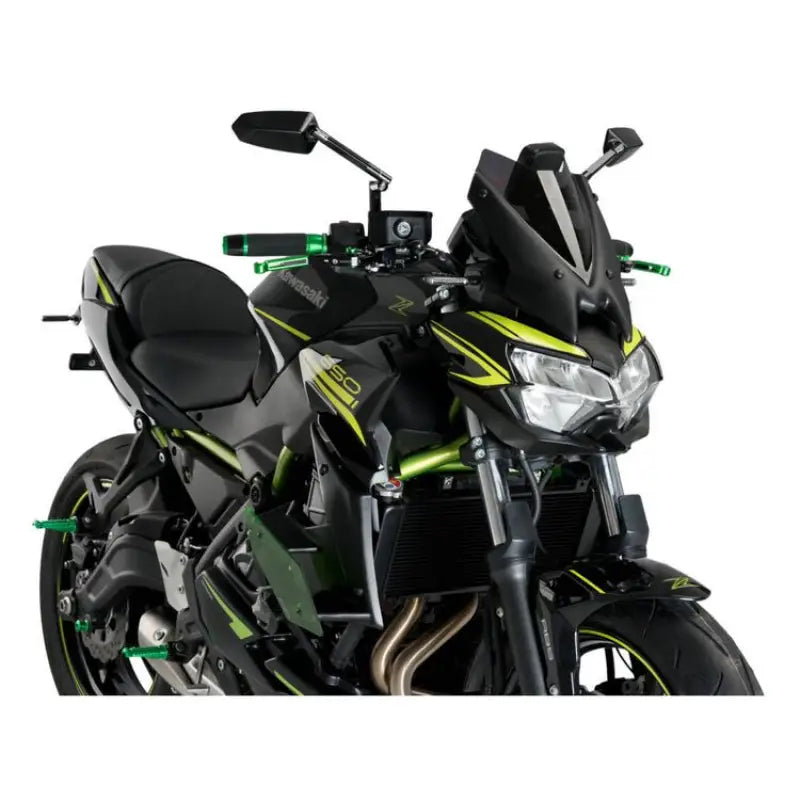 Black and lime green Kawasaki Z900 motorcycle with 20328N Puig Downforce Side Spoilers