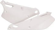 2043530002 Side Panels White for RV, Automotive, Powersports, off-road bike; factory shape, front fender, rear fender, side panels, radiator scoops, classic white exterior.