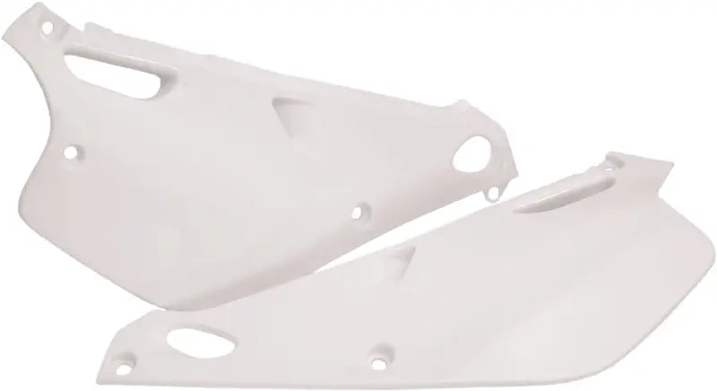 2043530002 Side Panels White for RV, Automotive, Powersports, off-road bike; factory shape, front fender, rear fender, side panels, radiator scoops, classic white exterior.