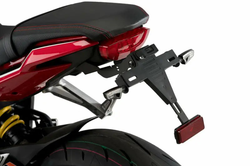 Motorcycle license plate holder with Fender Eliminator Kit Black Hon for sleek look