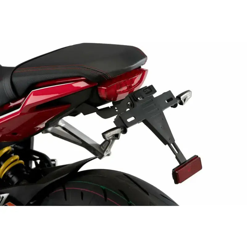 Motorcycle license plate holder with Fender Eliminator Kit Black Hon for sleek look