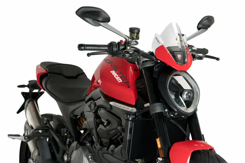 Red Ducati Monster motorcycle with 20688W Windshield Sport Clear OEM Flyscreen