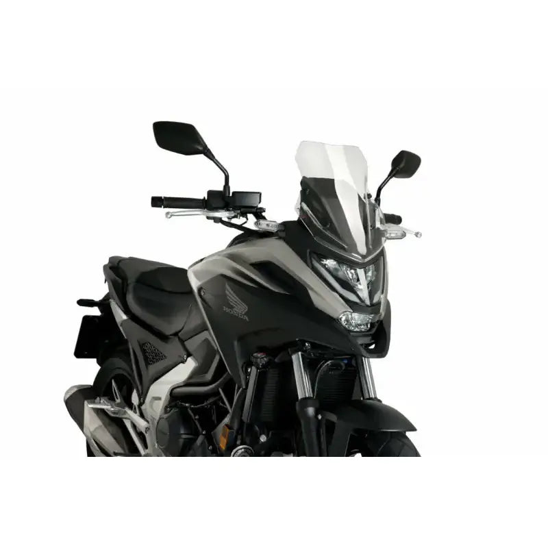 Black and grey adventure motorcycle with sport windscreen for RV parts & accessories