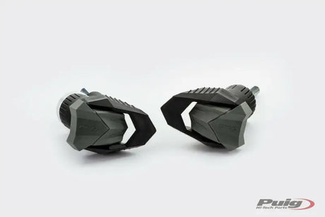 Black motorcycle frame sliders on 20792N frame sliders R19 Black Hon for protection