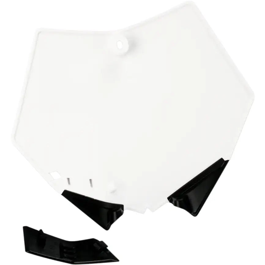 White plastic number plate with black mounting hardware for 2082020002 Front Number Plate