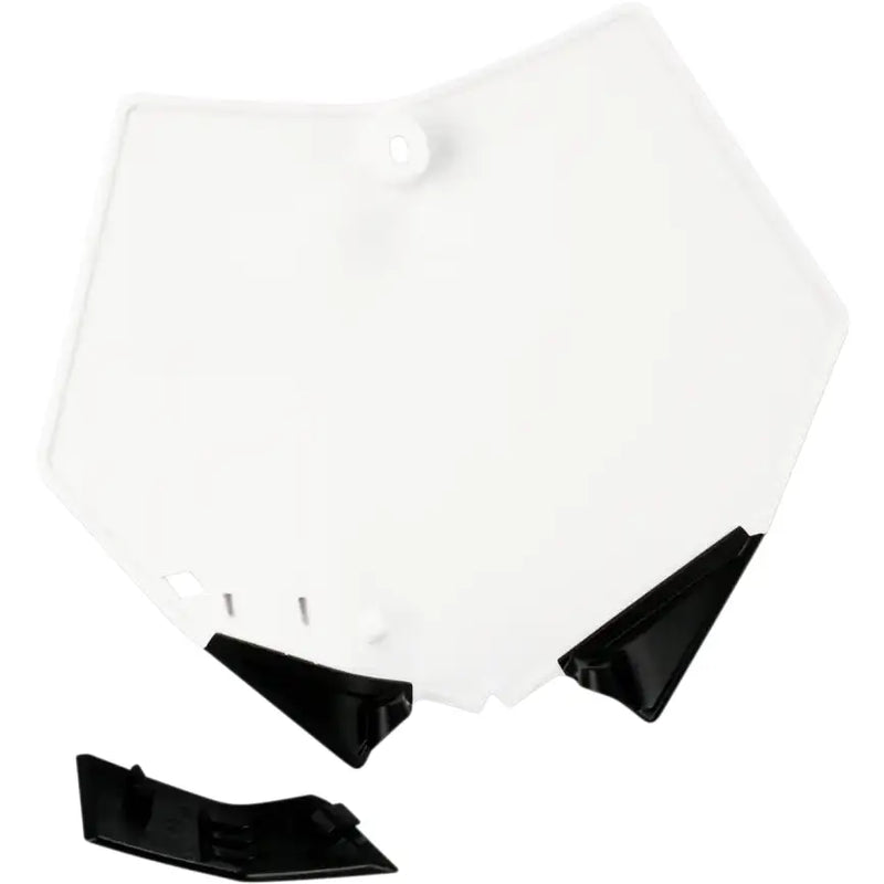 White plastic number plate with black mounting hardware for 2082020002 Front Number Plate