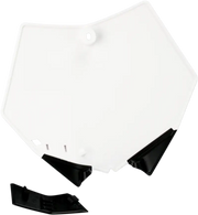 White plastic number plate with black mounting hardware for 2082020002 Front Number Plate