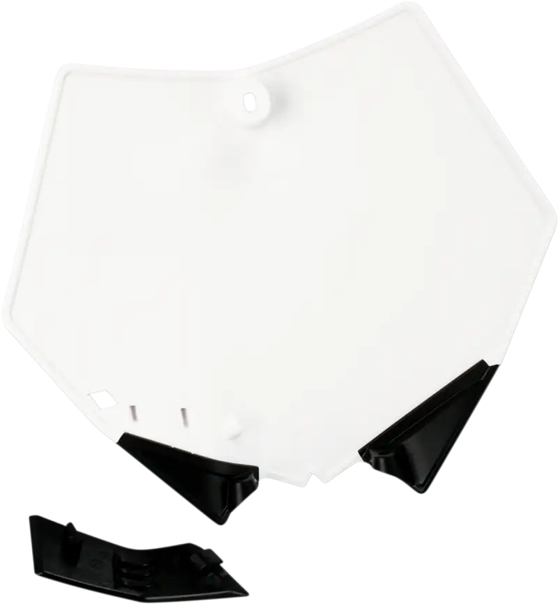 White plastic number plate with black mounting hardware for 2082020002 Front Number Plate